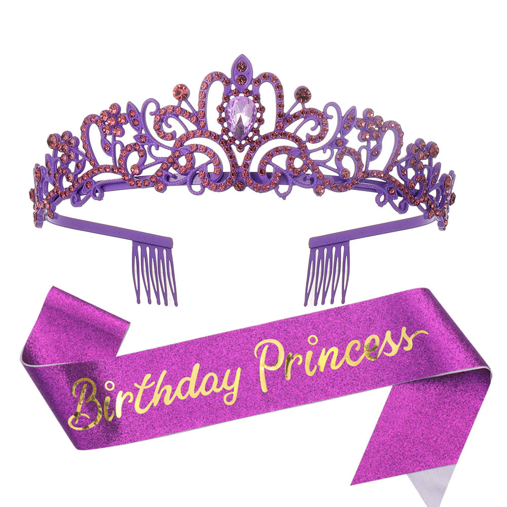 Damen Glitzernde Prinzessinnenkrone mit Birthday Princess Schärpe Brehn