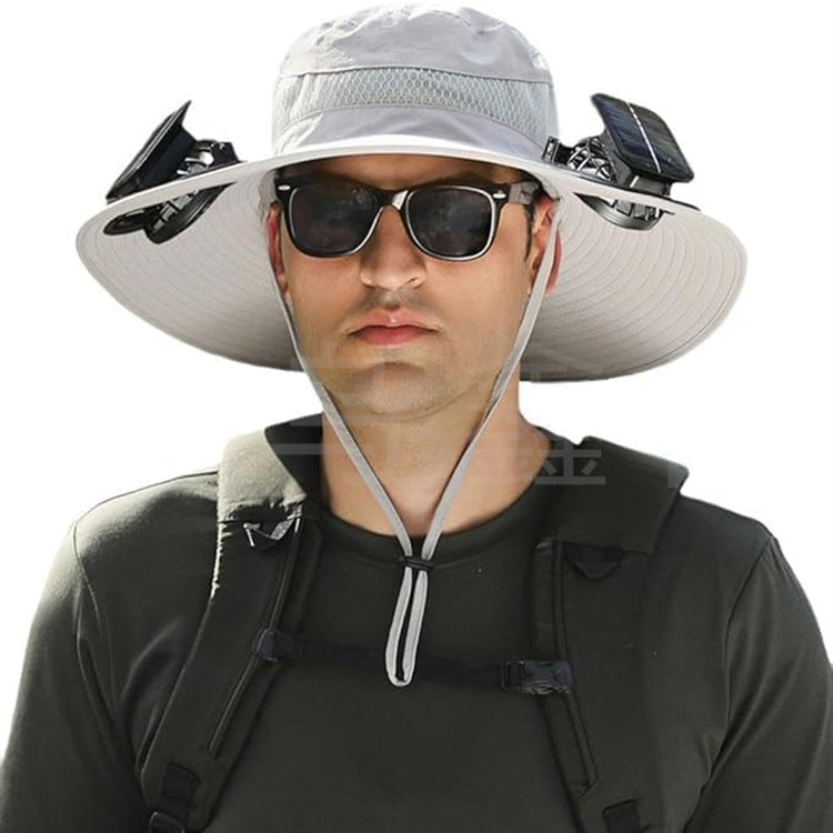 Sonnenhut mit solarbetriebenem Ventilator und breiter Krempe Brehn