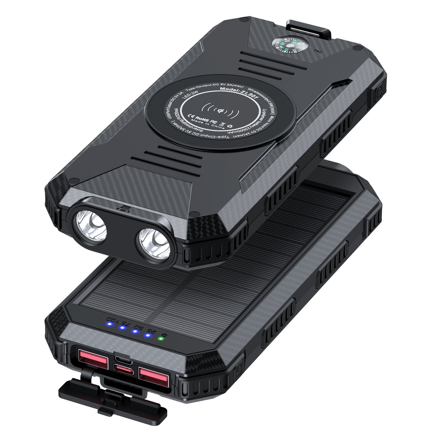 Solar Powerbank mit Kabelloser Ladefunktion Brehn