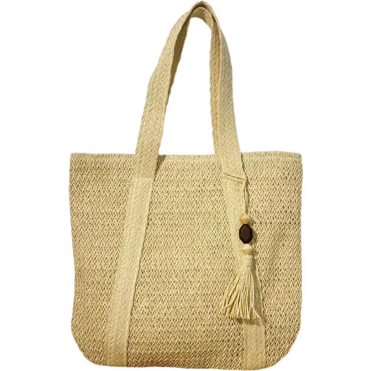 Handtasche Aus Natürlichem, Handgewebtem Stroh mit Eleganten Fransen Brehn