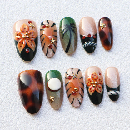 Tropisch inspiriertes handwerkliches Press-On Nagelset