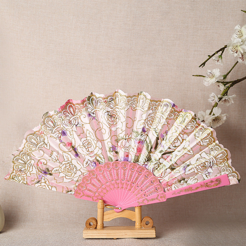 Damen Eleganter Handfächer mit aufwendigen floralen Mustern Brehn