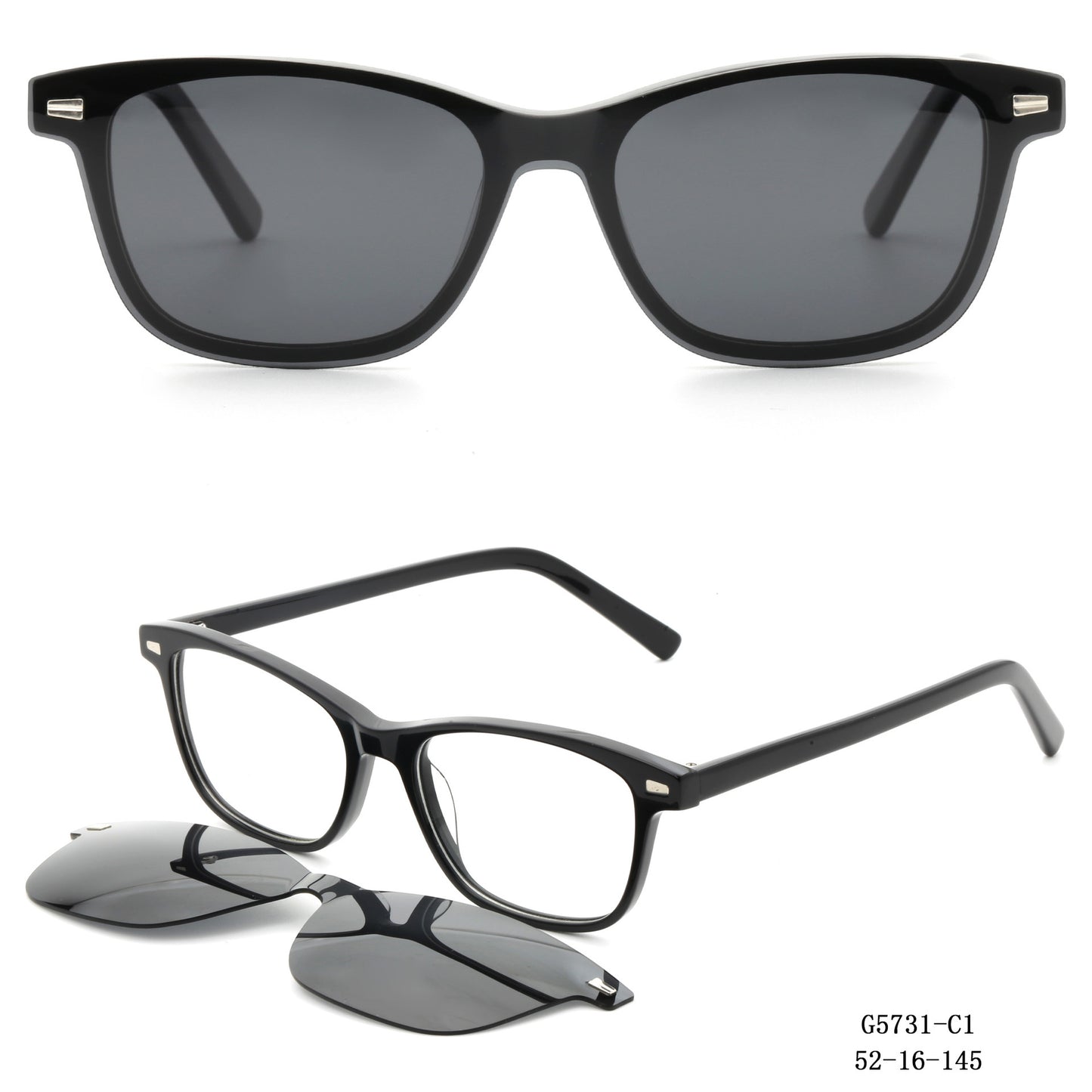 Damen modische Quadratische Sonnenbrille mit abnehmbaren Gläsern Brehn