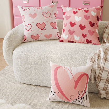 Textured Cotton-Linen Heart-Print Square Throw Pillow Cover with Concealed Zipper