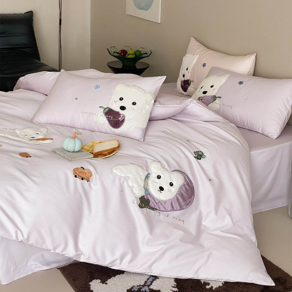 Plüsch Applikation Welpe Satin-Feeling Bettbezug Set