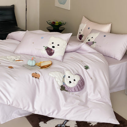 Plüsch Applikation Welpe Satin-Feeling Bettbezug Set