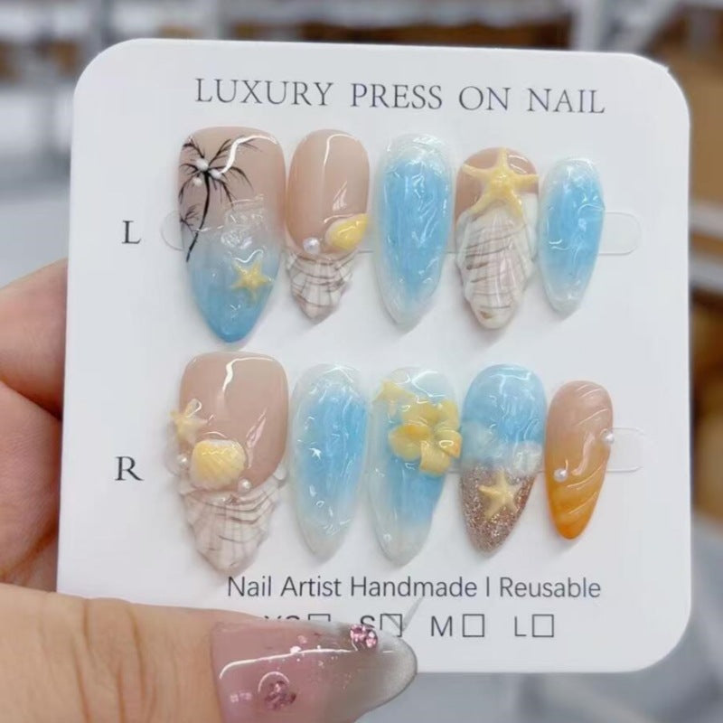 Künstlerisches Floral- und Stern-Applikationen Press-On Nagelset Brehn