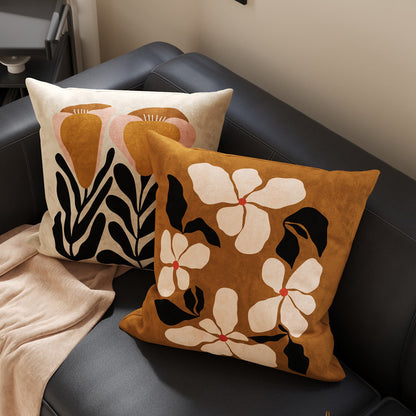 Square Suede-Finish Botanical Print Decorative Throw Pillow Cover with Invisible Zipper
