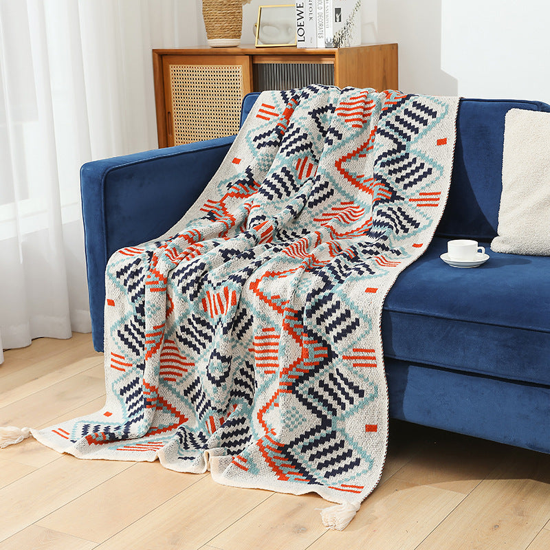 Damen Gemusterte Kuscheldecke mit Fransen und geometrischem Design Brehn
