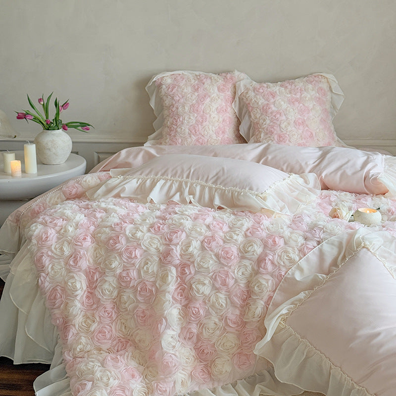 Luxuriöses Blumiges Rüschsen Duvet-Bettwäsche-Set