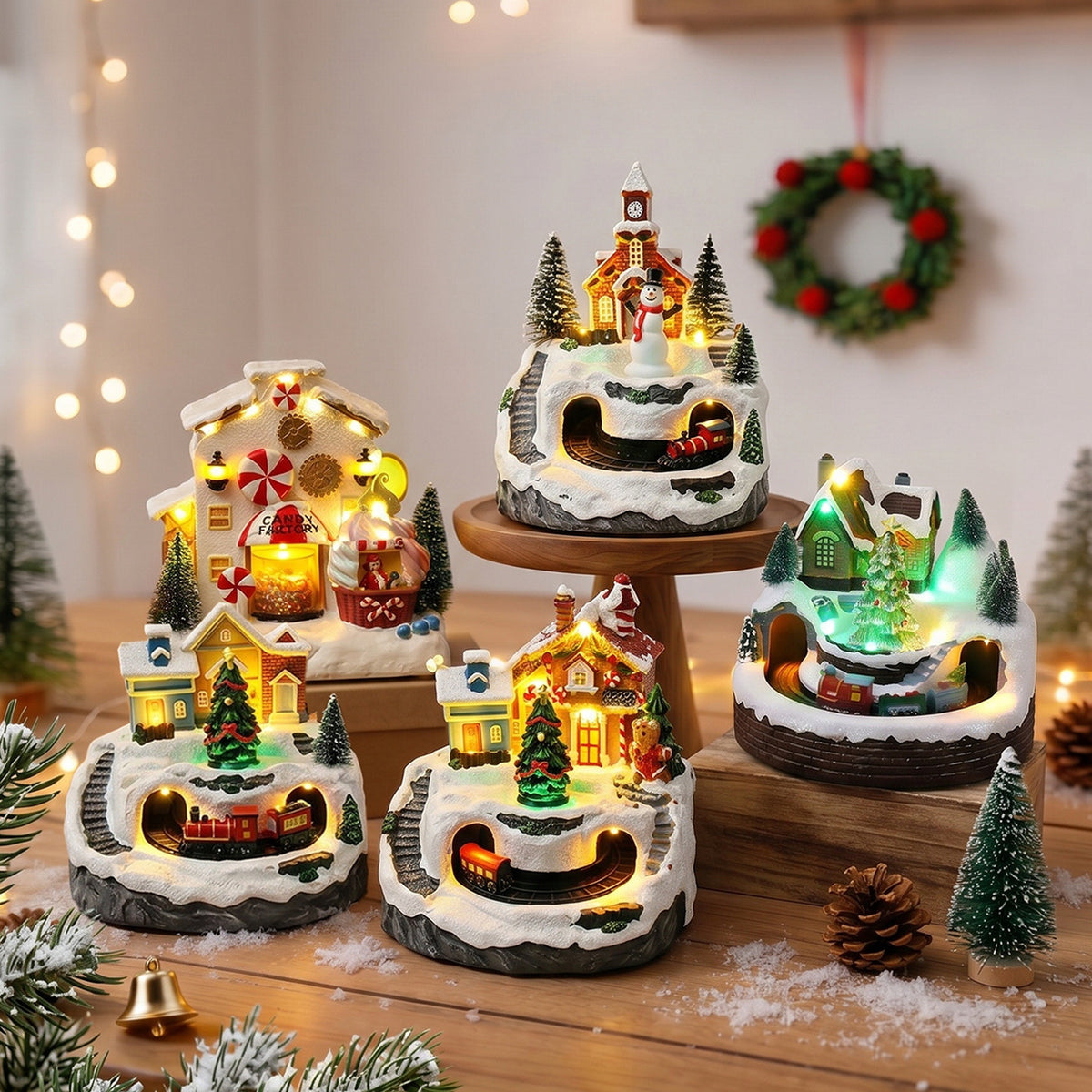 Beleuchtete Weihnachtsdorf-Dekoration mit beweglichen Figuren Brehn