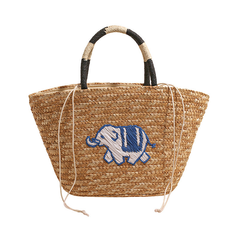 Bestickte Strohmärktasche