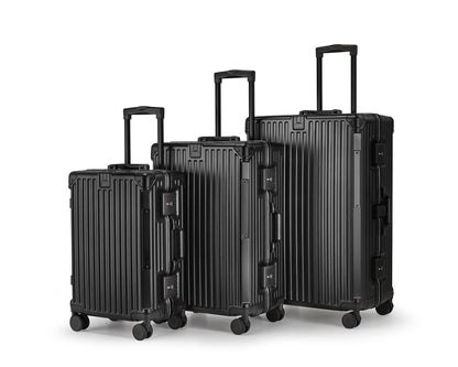 Hartschalen-Koffer Set aus Aluminium – Reisegepäck mit 360° Drehrollen, Teleskopgriff und Schließsystem