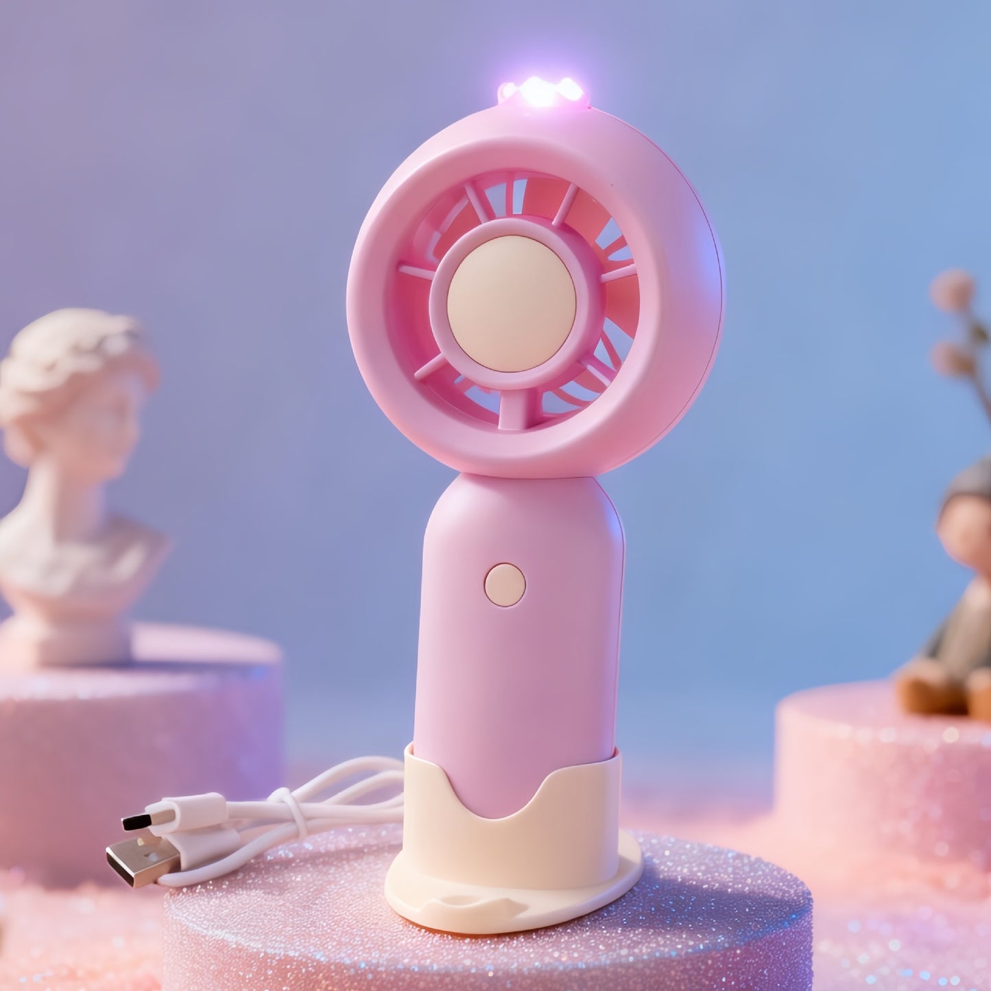 Damen Tragbarer Mini-Lüfter mit USB-Ladefunktion und LEDs Brehn