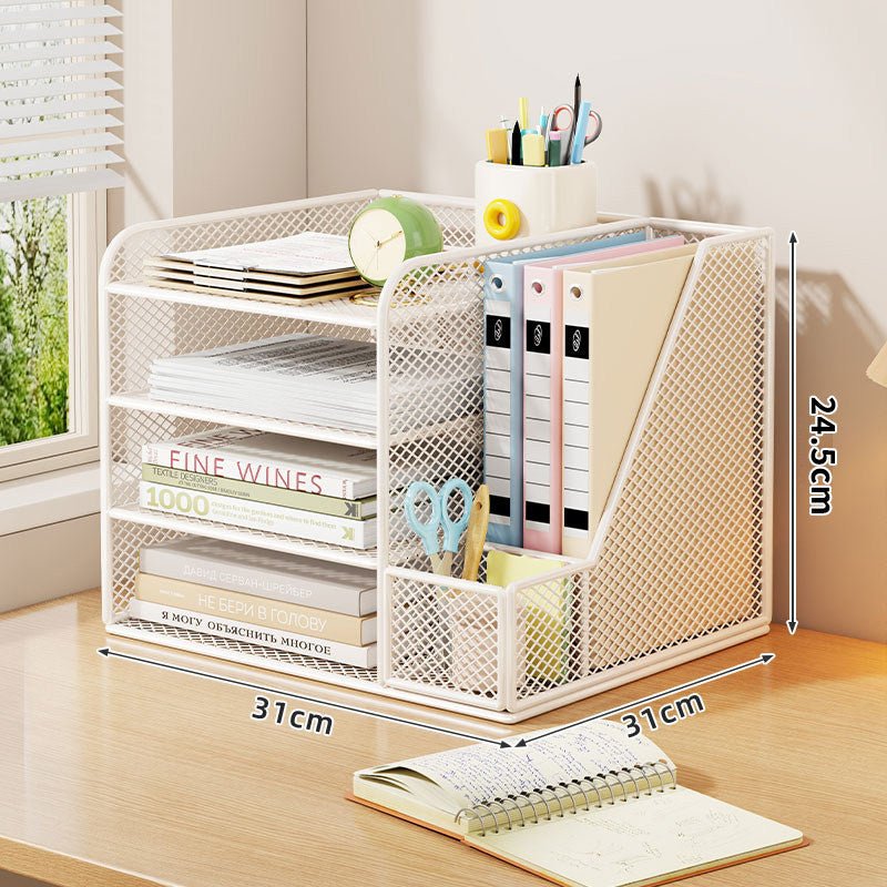 Metallgitter Multi-Tier Schreibtischorganizer mit vertikalem Dokumentenfach & abnehmbarem Stiftbecher