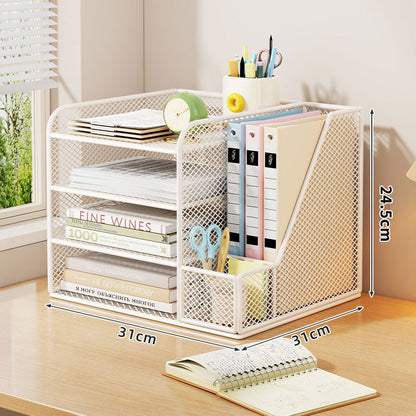 Metallgitter Multi-Tier Schreibtischorganizer mit vertikalem Dokumentenfach & abnehmbarem Stiftbecher