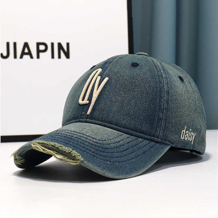 Damen Distressed Denim Bestickte Baseballmütze Brehn
