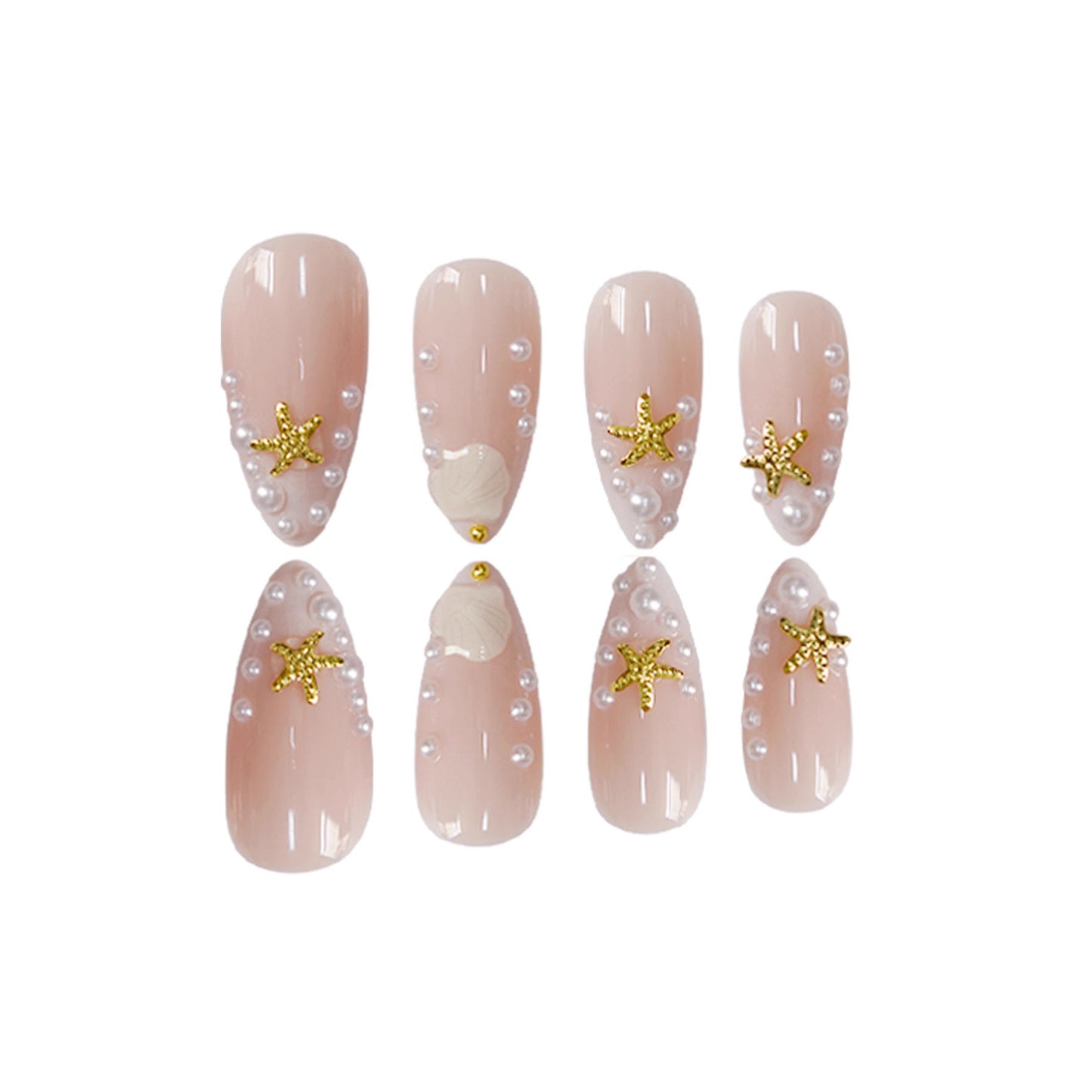 Künstlerische von Muscheln inspirierte Press-On Nagelkunst Brehn