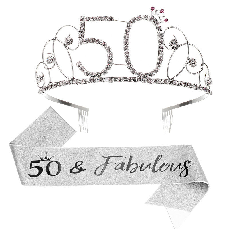 Damen Glitzernde Tiara mit festlichem "50 & Fabulous"-Design Brehn