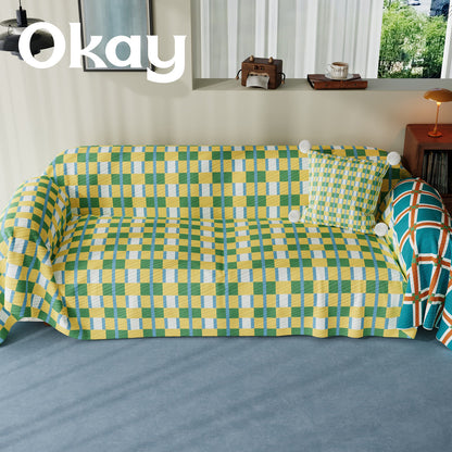 Stretch-Fit Quilted Sofa Slipcover with Pom-Pom Accent Pillowcase