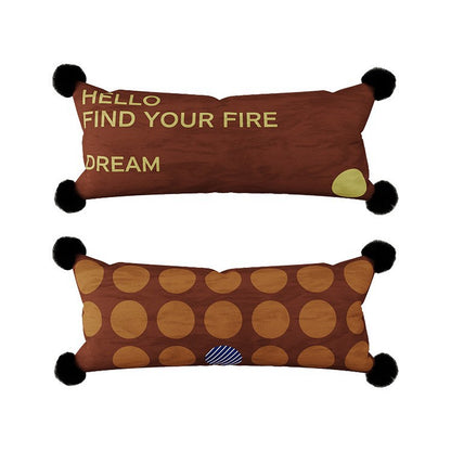 Decorative Long Lumbar Velvet Pillow with Checkerboard Jacquard, Pom-Pom Corners and Patchwork Accents