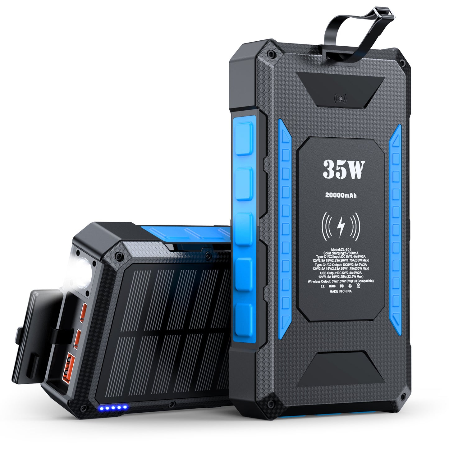 Solar Powerbank mit Schnellladefunktion und Integrierter Taschenlampe Brehn