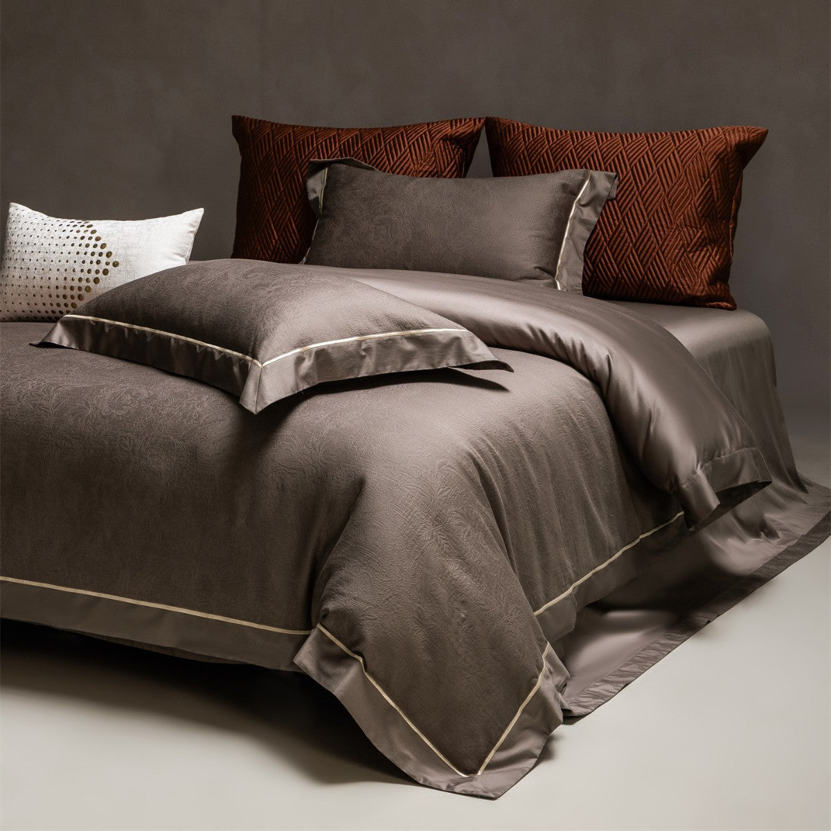 Luxus Jacquard Baumwollsatin Bettbezug Set mit Satinrand und Kissenbezügen