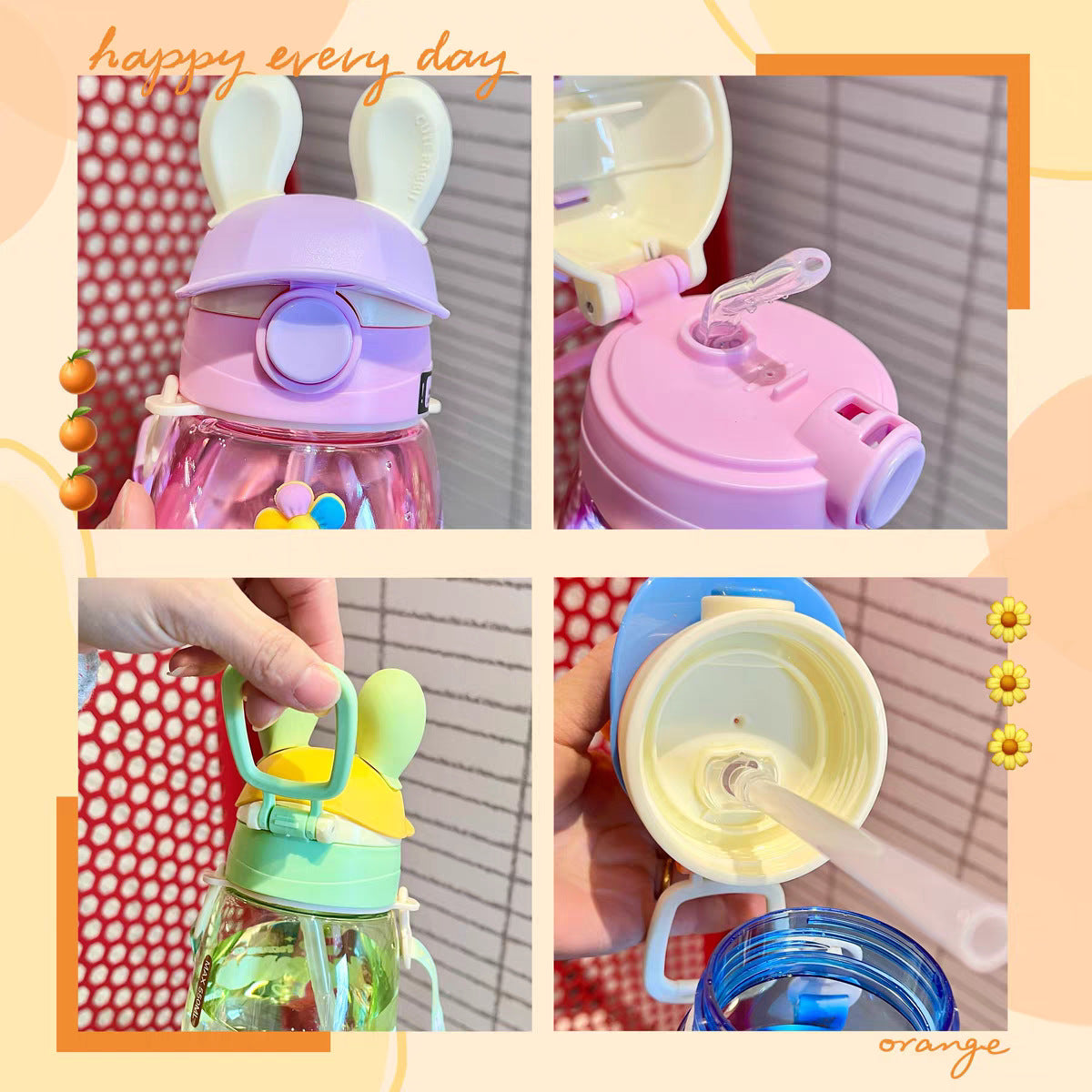 Damen Stilvolle Wasserflasche mit Bunny-Deckel Brehn