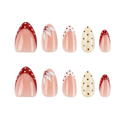 Kunstvolle Nageldesign mit einzigartigen Punkten und Blütenverzierungen Brehn