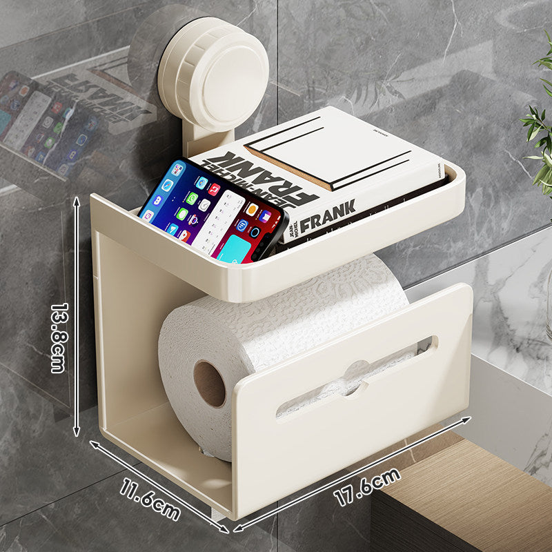 Platzsparender Suction-Mount-Toilettenpapierhalter mit rutschfester Telefonablage und verborgenem Rollenfach