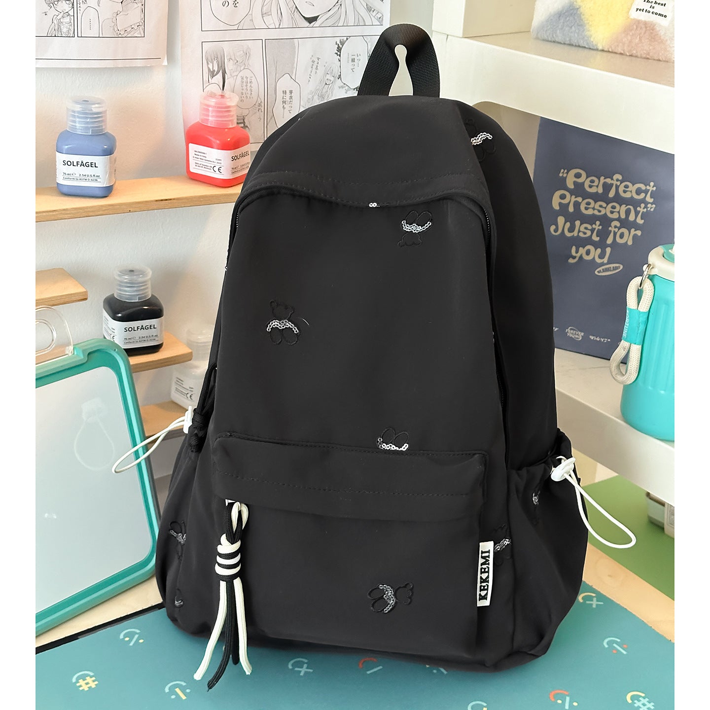Niedlicher Charakter Bestickter Schulrucksack