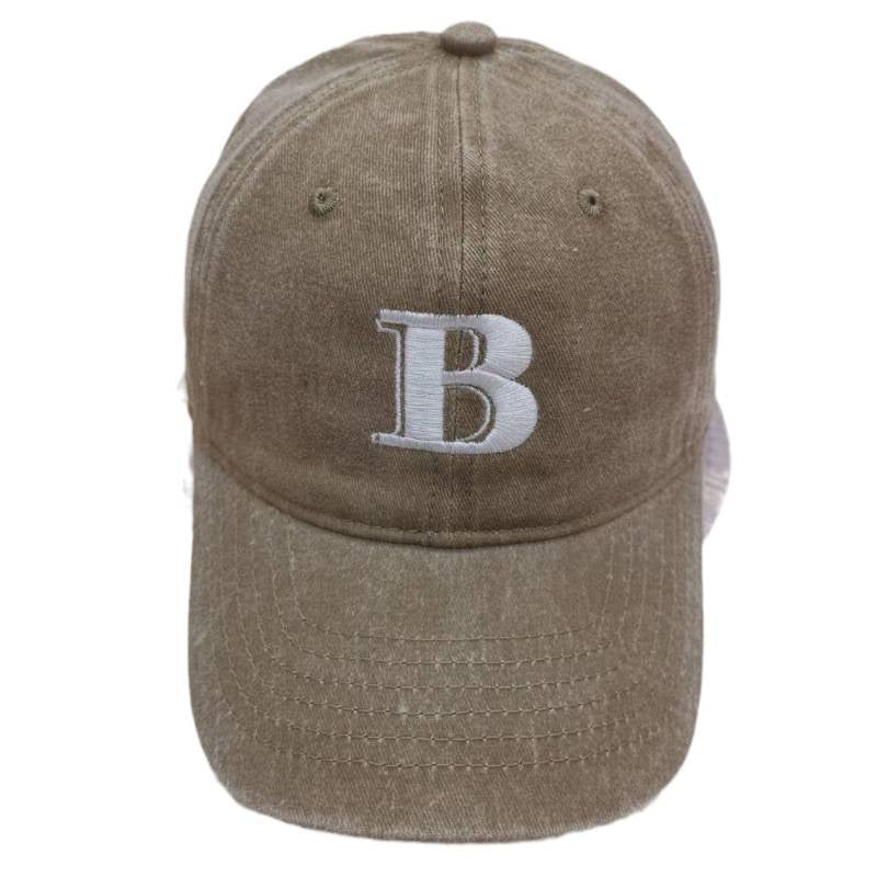 Damen Distressed Baumwoll-Baseballcap mit Buchstabenstickerei Brehn