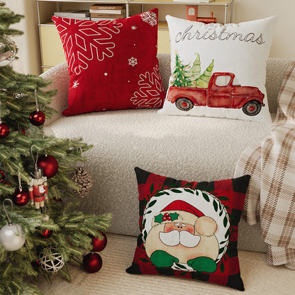 Festive Buffalo Plaid Santa Face Decorative Pillow Cover with Concealed Zipper