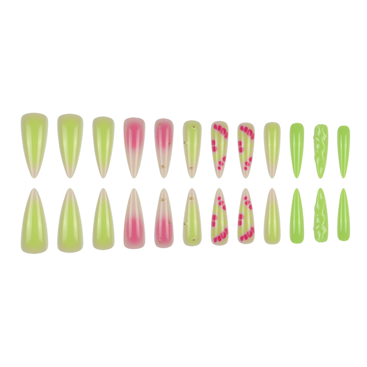 Künstlerische Neon-Stiletto-Press-On-Nägel Brehn