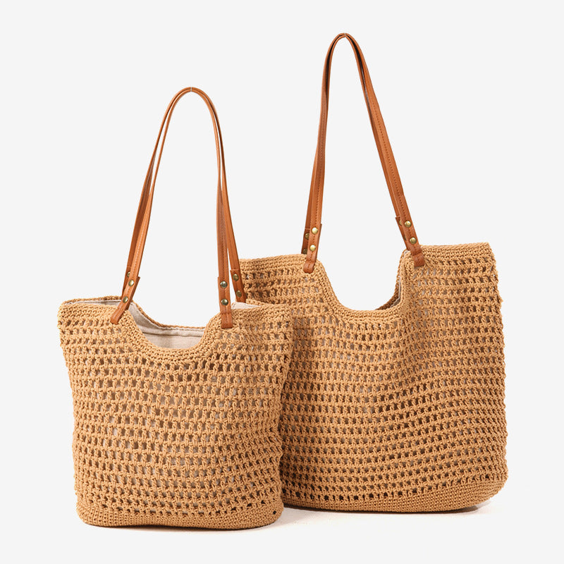 Damen Handgefertigte Makramee Tasche mit robusten Ledergriffen Brehn