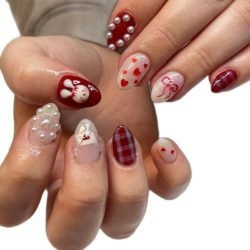 Kreatives Kunstnagelset mit niedlichen Hasen- und Herzen-Motiven Brehn