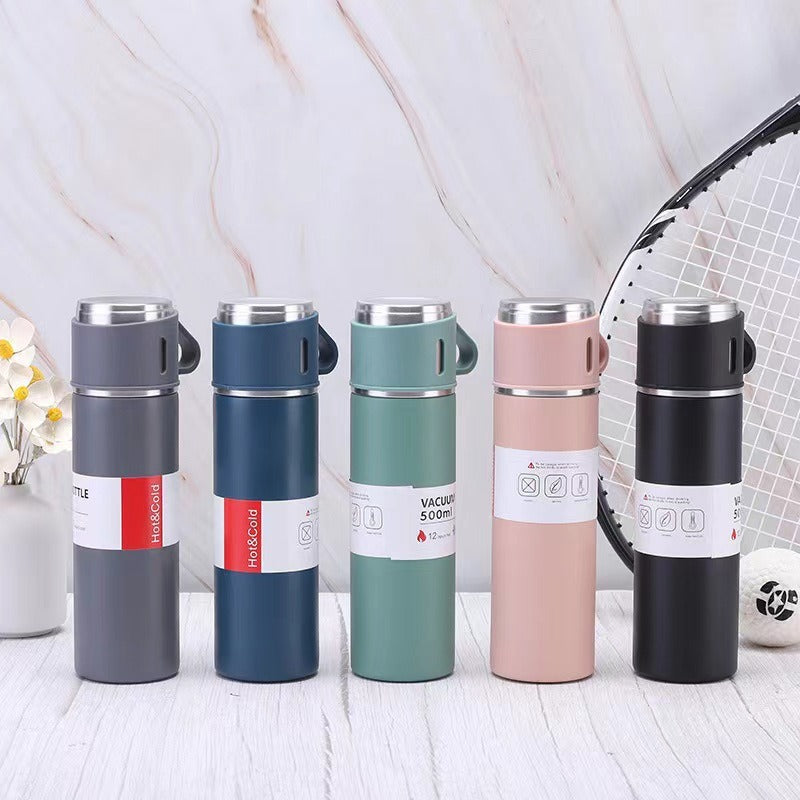 Damen Edelstahl-Isolierflasche mit zwei dazugehörigen Tassen Brehn