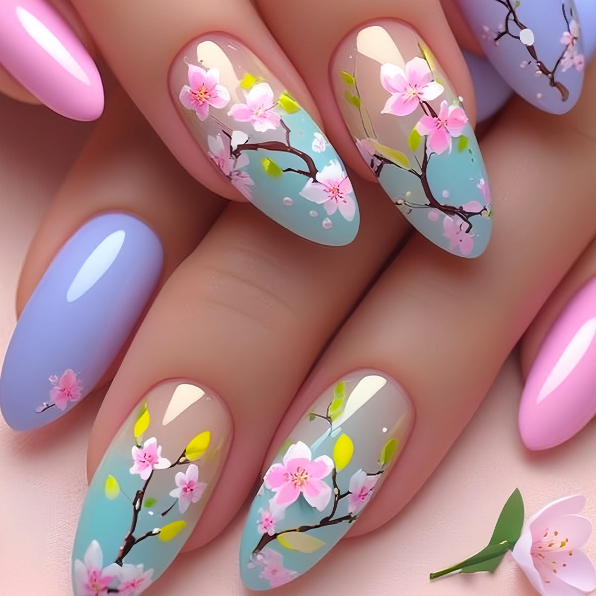 Künstlerische florale Press-On Nagelverstärkungen Brehn