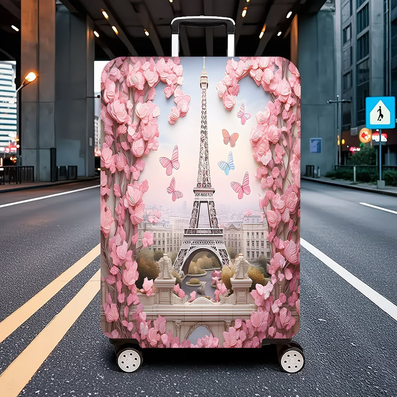 Unisex nan elastische Kofferhülle mit dreidimensionalem Blüten- und Schmetterlingsmotiv für Trolley mit Reißverschluss und rutschfester Innenbefestigung Brehn