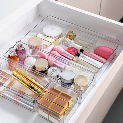 Transparente Aufbewahrungsbox für Kühlschrank und Schrank mit schmaler Frontöffnung und Anti-Rutsch-Noppen
