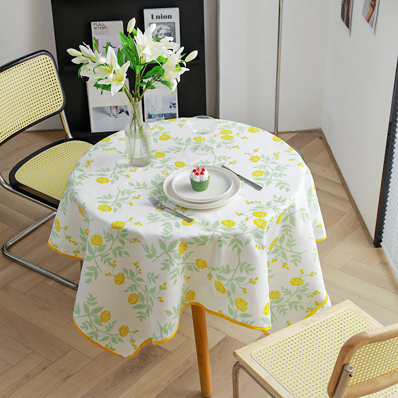 Rechteckige Esstischdecke mit botanischem Orangenbeeren-Print und kontrastierter Saum-Paspel Brehn