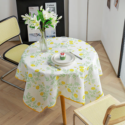 Rechteckige Esstischdecke mit botanischem Orangenbeeren-Print und kontrastierter Saum-Paspel Brehn