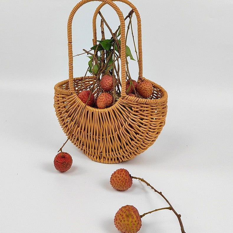 Damen Elegant geflochtener Rattankorb mit doppeltem Griff Brehn