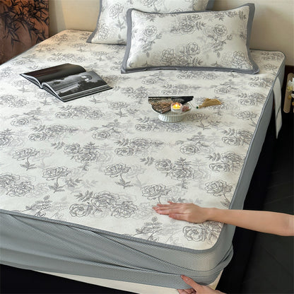 Bettlaken-Set mit floraler Allover-Print und dekorativer Saumblende