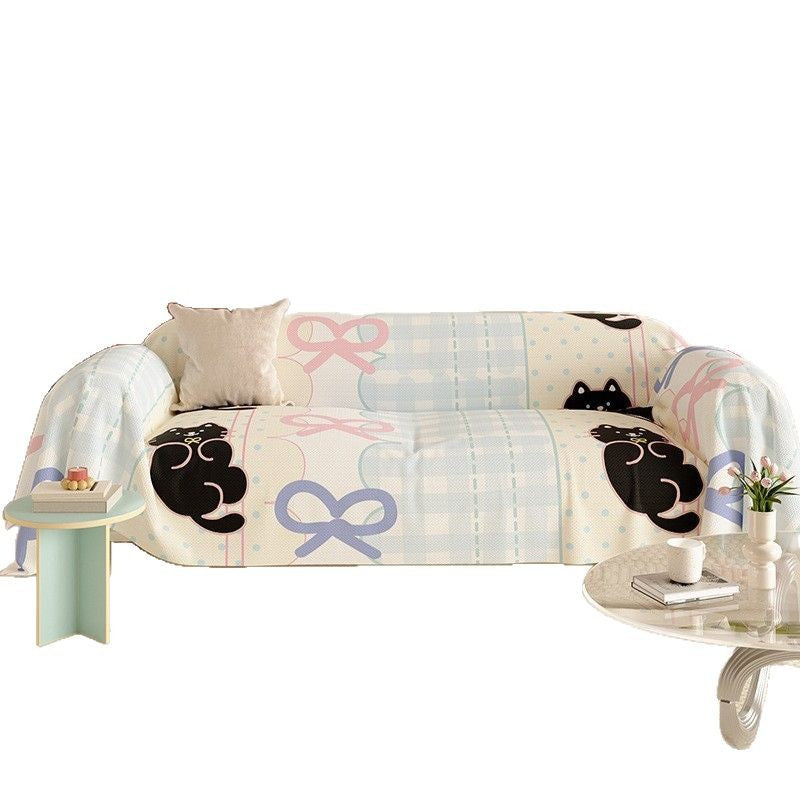 Reversible Stretch Sofa Slipcover with Pastel Cartoon Patchwork Texture