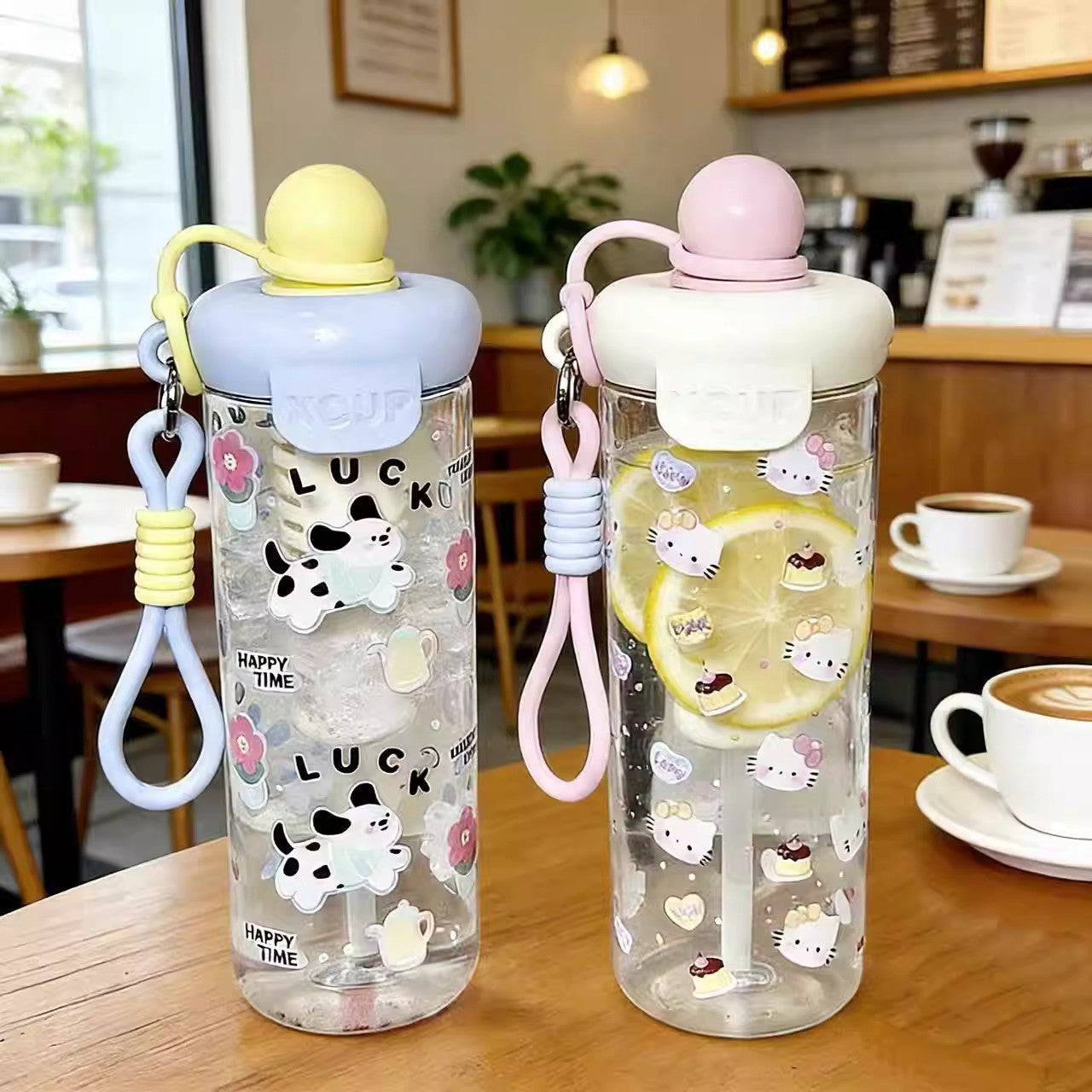 Damen Wasserflasche mit fröhlichem Motiv und praktischem Tragegriff Brehn