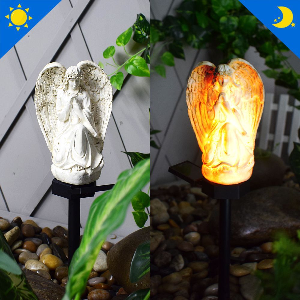 Dekorative Solar-Gartenstecker Statue Harz Mädchen Figur mit integriertem Solar-LED und wetterfestem Spike Brehn