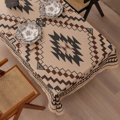 Rechteckige Tischdecke aus Leinenoptik mit Pompon-Quasten Brehn