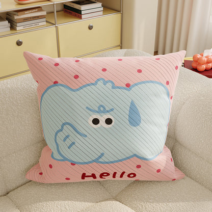 Decorative Throw Pillow with Playful Cloud Elephant Illustration and Textured Knit Cover