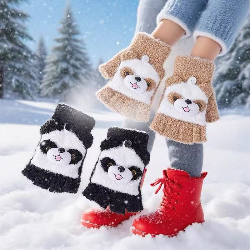 Niedliche Panda-Themen-Fingerlosen Handschuhe Brehn